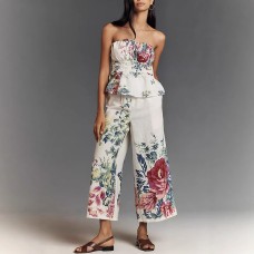 Spring and Summer New Positioning Print Tube Top Sleeveless Set INS Casual Holiday Two-piece Set for Women