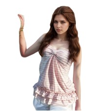 Striped A-Line Ruffle Strapless Top