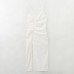 Low neck sleeveless white pleated camisole dress for women