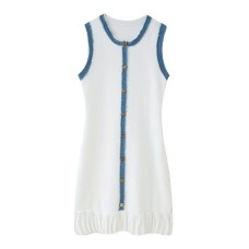 Cowboy patchwork knitted long skirt tight short sleeved dress