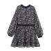Round neck long sleeved single breasted waist cinched dress for women