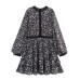 Round neck long sleeved single breasted waist cinched dress for women