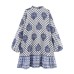 V-neck long sleeved printed versatile shirt dress for women
