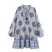 V-neck long sleeved printed versatile shirt dress for women