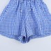 Casual sleeveless slim fit plaid jumpsuit shorts
