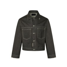Short Wide Boxed Double Pocket Turn-Down Collar Denim Suit Jacket for Men and Women