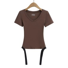 V-neck slim fit shoulder short sleeved jumpsuit for women V-neck slim fit shoulder short sleeved jumpsuit for women