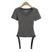 V-neck slim fit shoulder short sleeved jumpsuit for women