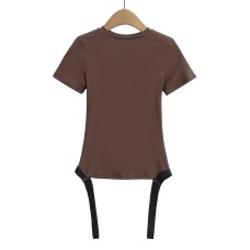 Small round neck shoulder sports jumpsuit