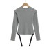 Round neck long sleeved waist cinching jumpsuit