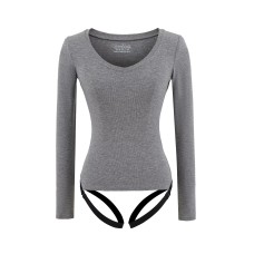Simple V-neck long sleeved jumpsuit