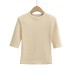 Round neck five quarter sleeve slim fit short T-shirt