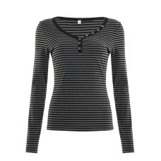 Simple Fashion Striped Color Block Round Neck Basic Long Sleeve Slim Fit Versatile Slimming Casual Short Top