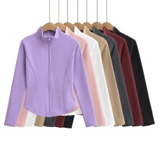 Stand up collar zipper curved hem patchwork zipper