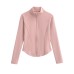 Stand up collar zipper curved hem patchwork zipper