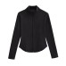 Stand up collar zipper curved hem patchwork zipper