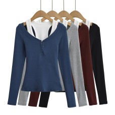 Tank top+V-neck button top two-piece set
