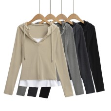 Paper Man Fake Two Hooded Tops