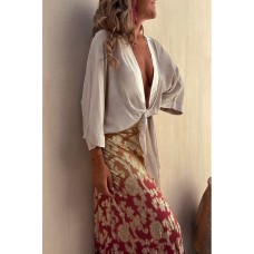 Casual Belted Three-quarter Sleeve Top INS Loose Vacation Multi-color Women's Top