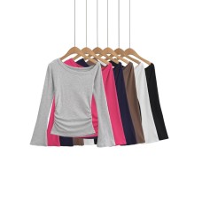 Slant shoulder straight shoulder pleated trumpet sleeve long sleeved