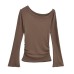 Slant shoulder straight shoulder pleated trumpet sleeve long sleeved