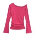 Slant shoulder straight shoulder pleated trumpet sleeve long sleeved