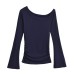 Slant shoulder straight shoulder pleated trumpet sleeve long sleeved