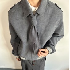 Detachable Bow Tie British Style Birdseye Pattern Notched Lapel