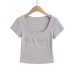 Letter rhinestone U-neck shoulder short sleeved T-shirt