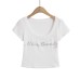 Letter rhinestone U-neck shoulder short sleeved T-shirt