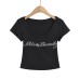 Letter rhinestone U-neck shoulder short sleeved T-shirt