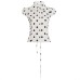 Style Pure Desire Girl's Large Polka Dot Printed Polo Collar Back Tie Shirt Bubble Sleeve Waist-Cinched Fitted Top