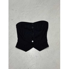 One-Shoulder Single-Breasted Irregular Hem Fitted Tube Top Spicy Girl Striped Suit Fabric Blouse