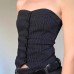 One-Shoulder Single-Breasted Irregular Hem Fitted Tube Top Spicy Girl Striped Suit Fabric Blouse