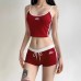Lovely Memory  Sporty Style Color Block Letter Embroidery Strapless Top Striped Splicing Shorts Two-Piece Set