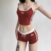 Lovely Memory  Sporty Style Color Block Letter Embroidery Strapless Top Striped Splicing Shorts Two-Piece Set