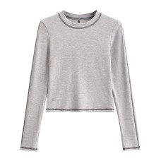 Color blocking bright stitching long sleeved T-shirt