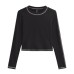 Color blocking bright stitching long sleeved T-shirt