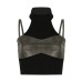Street Style Unique Design Faux Two-Piece Leather Splicing Strapless Shoulder Cutout Crop Top
