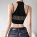 Street Style Unique Design Faux Two-Piece Leather Splicing Strapless Shoulder Cutout Crop Top