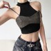 Street Style Unique Design Faux Two-Piece Leather Splicing Strapless Shoulder Cutout Crop Top