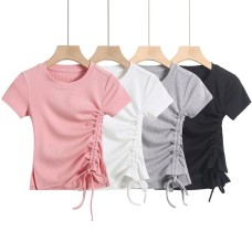 Side slit drawstring pleat tie irregular top Side slit drawstring pleat tie irregular top