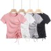 Side slit drawstring pleat tie irregular top Side slit drawstring pleat tie irregular top