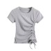 Side slit drawstring pleat tie irregular top Side slit drawstring pleat tie irregular top