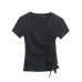 Side slit drawstring pleat tie irregular top Side slit drawstring pleat tie irregular top