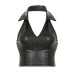 Street Style Motorcycle PU Leather Notched Collar Strapless Fitted Crop Top Women's Shoulder Cutout Versatile Casual Top