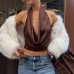 Chic Off-the-Shoulder Halter Backless Crop Top with Spicy Design for Slimming and Versatile Wear