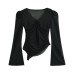 V-neck pleated lace up top