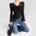 V-neck pleated lace up top