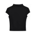 Half high collar patchwork bag sleeves with exposed navel top